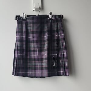 James Pringle Weavers Wool Blend Pleated Plaid Wrap Mini Skirt